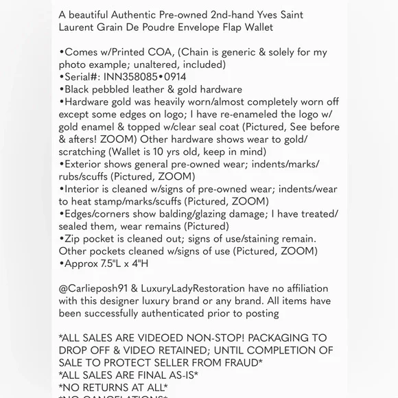 Yves Saint Laurent Black and Gold Chain Wallet - Picture 7 of 14